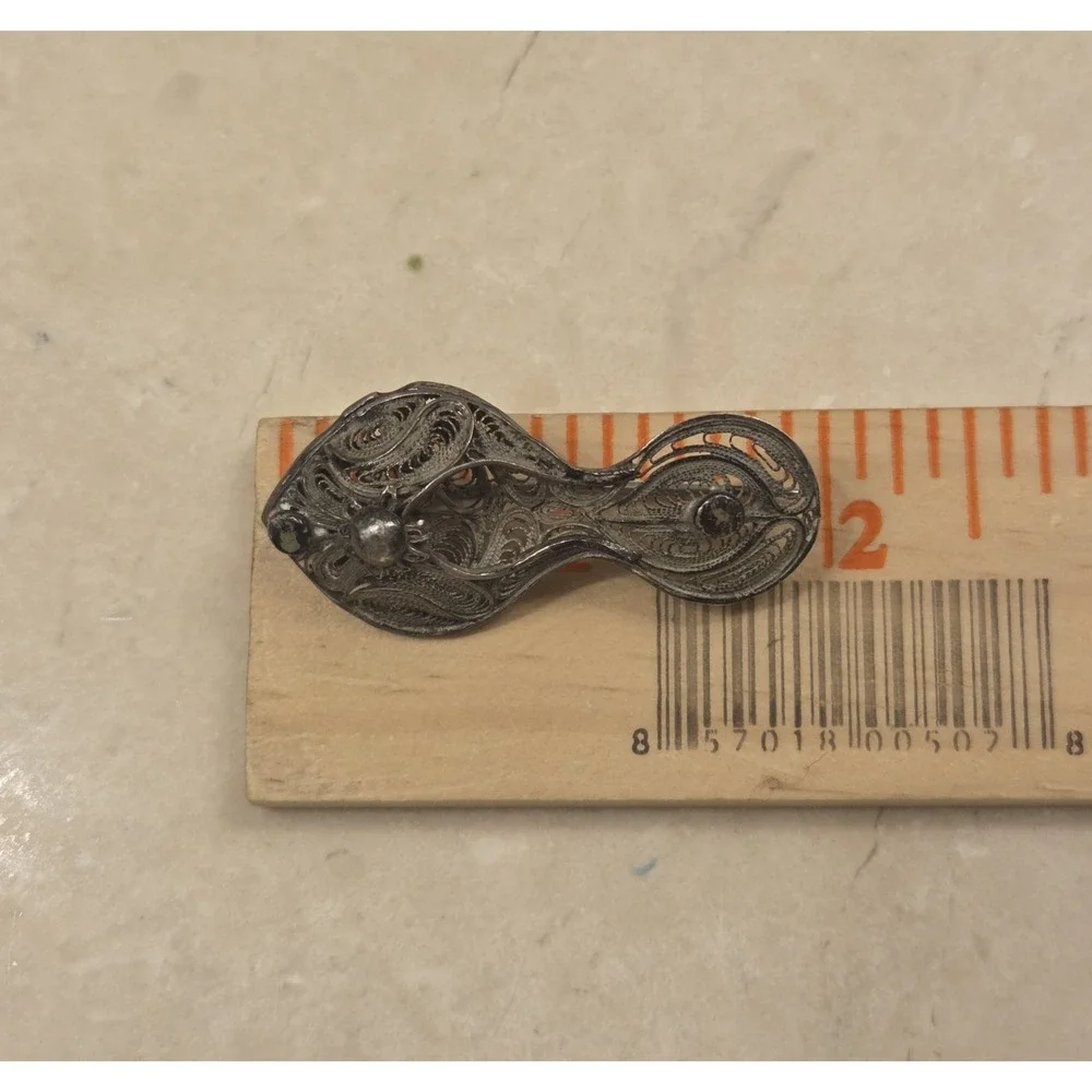 Art Deco Sterling Silver Filigree Slipper Brooch Pin 2